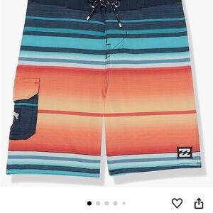 Billabong Blue and Orange Swim Trunks with Vibrant Stripes